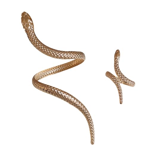 SELVFZ Elegante Schlangenwickelarmband Und Gotische Schlangen Fingerringe Schmuck Set Ornament Für Männer Und Frauen Freizeitkleidung Trendy Schlangen Accessoires von SELVFZ