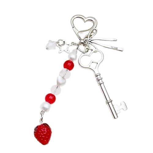 SELVFZ Elegantes Mädchen Erdbeer Herz Key Butterfly Charme Schlüsselbeutel Anhänger Vielseitige Acryllegierung Accessoire Keyring von SELVFZ