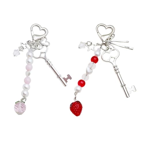 SELVFZ Elegantes Mädchen Erdbeer Herz Key Butterfly Charme Schlüsselbeutel Anhänger Vielseitige Acryllegierung Accessoire Keyring von SELVFZ