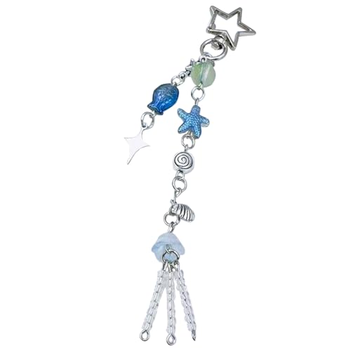 SELVFZ Fashion Perle Fringe Keyring Sweet Star Shell Schlüsselbund Für Rucksack Brieftasche Crystal Seestarfish Keyring Dekoration von SELVFZ