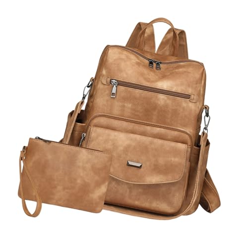 SELVFZ Frauen Rucksäcke Geldbeutel PU Leder Reise Rucksäcke Für Damenwechselbeutel Satchels Handtasche 2pieces Frauenbaus Geldbörsen von SELVFZ