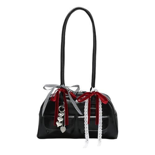 SELVFZ Frauen Umhängetasche Für Pendler Und Schüler Süßband Bögen PU Leder Doppeltasche Vordere Achselstasche Handtasche PU Leder Geldbeutel von SELVFZ