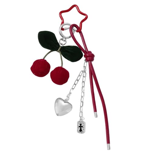 SELVFZ Geflochtener Lanyard Keyring Kirschen Bowknot Herz/Schwarze Pompoms Charm Schlüsselringe Tasche Anhänger Handtasche Accessoire Für Student Fashion Accessoire Für Schüler von SELVFZ