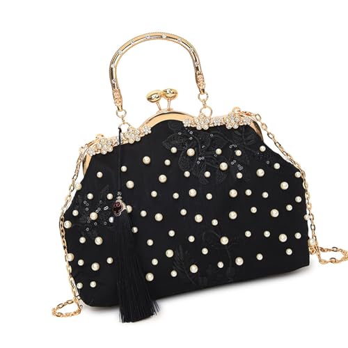 SELVFZ Geräumige Gestickte Blumen Design Umhängetaschen Abendbeutel Mit Kettenkreuzgurt Zum Einkaufen Und Pendeln Von Umhängetaschen Für Frauen von SELVFZ