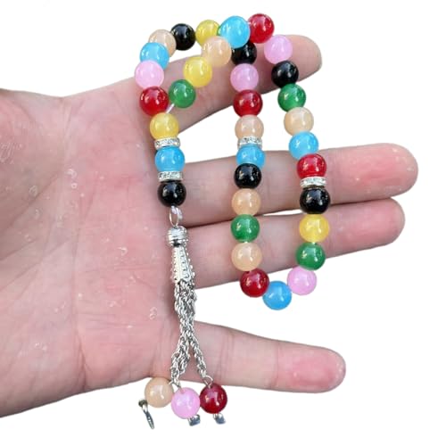 SELVFZ Glasgebet Perlen Quasten Handarmband Islamische 33 Perlen Rosenkranzarmband Religiöse Schmuck Geschenk Für Männer Frauen Islamische Gebet Rosenkranzarmband Dekorative Quasten Armband von SELVFZ