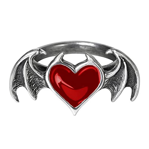 SELVFZ Gothic Für Black Red Heart Dämon Flügel Hochpolig Finger Ehering Cocktail Party Versprechen Gothic Wing von SELVFZ