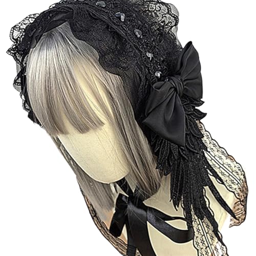 SELVFZ Gothic Punk Lace Bowknot Stirnband Mit Kreuzen Flügel Designs Haarzubehör Für Frauen Mädchen Cosplay Event Outfits von SELVFZ