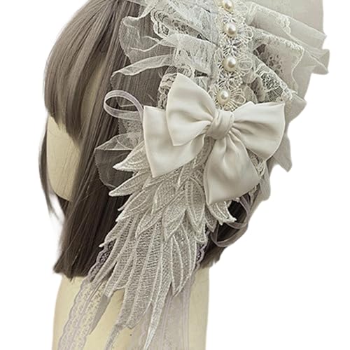 SELVFZ Gothic Punk Lace Bowknot Stirnband Mit Kreuzen Flügel Designs Haarzubehör Für Frauen Mädchen Cosplay Event Outfits von SELVFZ