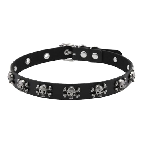 SELVFZ Gothic Skull Anhänger Halskette Besorgtes Detail Von PU Leder Kordmodie Mode Schmuck Verstellbarer Verschluss Unisex Heckchain Unisex Punk PU Leder Halskette von SELVFZ