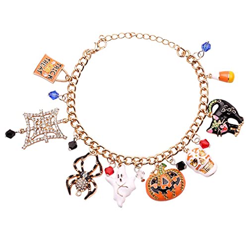 SELVFZ Halloween Armbänder Trick Oder Behandlungskürbisschädel Spinnen Armband Horror Charm Cosplay Accessoires Legierung Schmuck Zaubergeschenke von SELVFZ