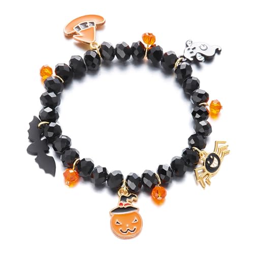SELVFZ Halloween Party Handgelenk Schmuck Legierung Anhänger Armband Perlen Armreif Mit Kürbisfledermausan Charme Für Kostümzubehör Legierte Halloween Armband von SELVFZ