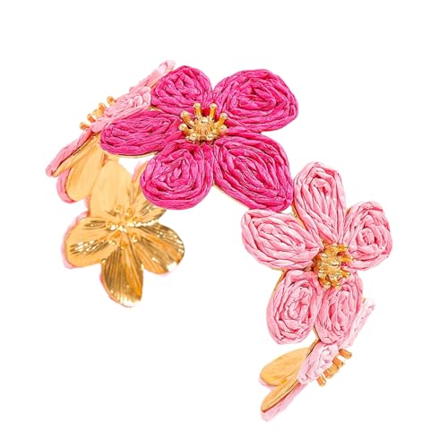 SELVFZ Handgefertigtes Raffia Und Leichtanzblumenarmband Leicht Böhmischer Schmuck Elegantes Handgelenkschmuck Accessoire Für Alltägliche Kleidung Gewebtes Blumenarmband von SELVFZ