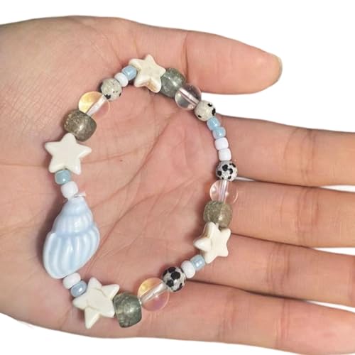 SELVFZ Keramik Conch Star Perlenarmband Leichtes Strandschmuck Für Frauen Mädchen Urlaub Accessoires Handgelenk Accessoire Seestrationschuhe Charmalme Armband von SELVFZ