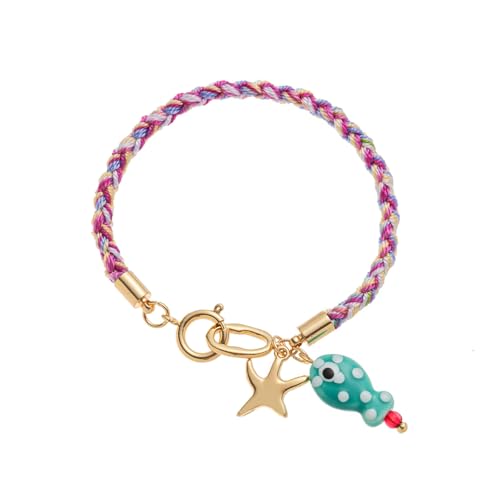 SELVFZ Keramikfisch Charme Anhänger Armband Mit Geflochtenem Farbenfrohen Fadenstern Freilassung Kette Accessoire Buntes Kabel Charm Armreifen von SELVFZ