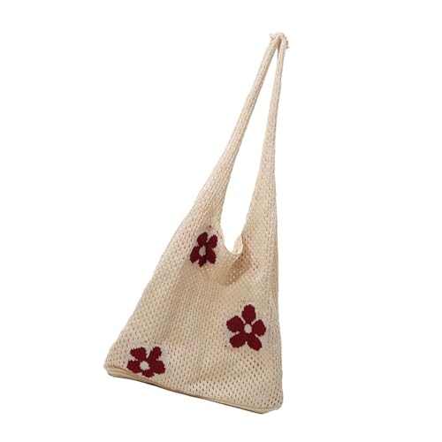 SELVFZ Mode Florale Stickstätte Mesh Umhängetasche Hollow Gewebte Handtasche Für Frauen Leichte Strandtasche Für Den Täglichen Gebrauch Blumenmasch von SELVFZ