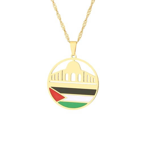 SELVFZ Mode Glatte Aqsa Moschee Und PLES MAP VERTEIGENDE HAFTRAGE FÜR MÄNNER UND Frauen Geometrische Anhängerpaare Halskette Einstellbare Kette von SELVFZ