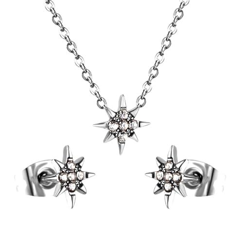 SELVFZ Mode Weiße Diamonds Schmuck Set Elegant Star Anhänger Ohrringe Und Halskette Handgefertigtes Geschenk Für Frauen Und Mädchen von SELVFZ