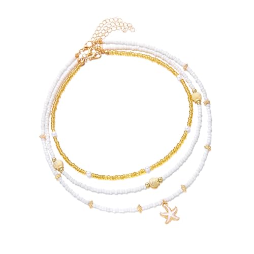 SELVFZ Modische Naturschalte Perlen Elastischer Schmuck Triple Wear Halskette Handgelenk Knöchel Dekoration Küstenstile Verwenden Sie Muschelschmuckkette von SELVFZ