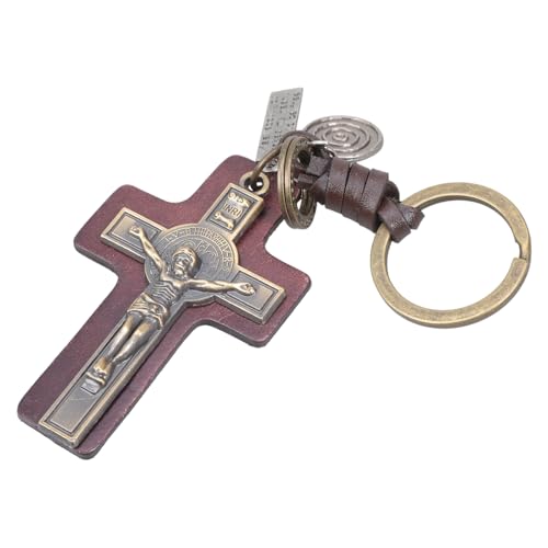 SELVFZ Modische Punkstile PU Leder Schlüsselhalter Religiöser Kruzifix Anhänger Key Rings Accessoire Einzigartige Geschenk Für Frauen Männer Coole Schlüsselbund Für Jungs von SELVFZ
