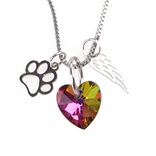 SELVFZ Paw Print & Engel Flügel Klorfreulich Anhänger Halskette Regenbogen Brücke Kristall Halskette Haustier Verlust Sympathie Geschenke Geschenke von SELVFZ