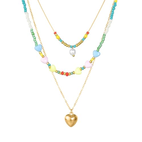 SELVFZ Perlen Love Acrylhalskette Süße Samen Perlen Kurzer Mehrschichtiger Halskette Reisperlen Halskette Schmuck SELVFZ Perlen Love Acrylhalskette Süße Samen Perlen Kurzer Mehrschichtiger Halskette Reisperlen Halskette Schmuck von SELVFZ