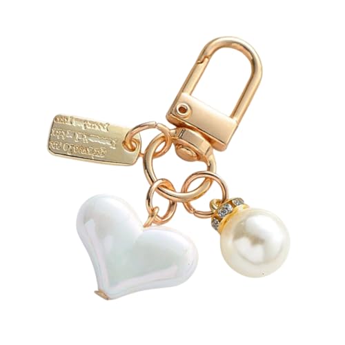 SELVFZ Perlen Und Legierung Herz Keychain Leichte Perlen Rose Herz Keychain Keyrings Charme Ideal Für Den Alltag Pearls Legierung Schlüsselbund von SELVFZ