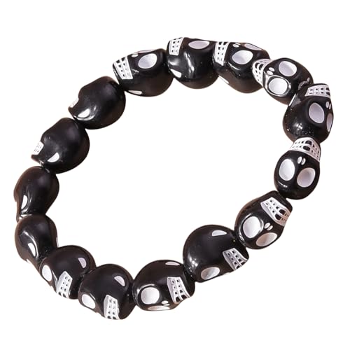 SELVFZ Schädel Perlenmanschette Armband Harz Perlen Armband Kostüm Zubehör Für Frauen Und Männer Stylish Party Accessoire Unisex Schädel Manschette von SELVFZ