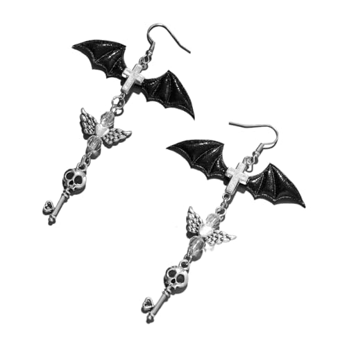 SELVFZ Skull Key Fledermaus Langes Ohr Drop Ohrringe Halloween Kostümzubehör Hip Hop Ohr Piercing Schmuck Für Frauen Männer Bat Crosed Ohrhook Fledermaus Ohrringe von SELVFZ