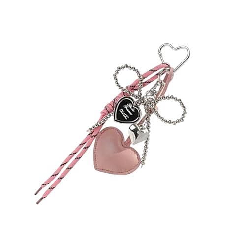SELVFZ Trendy Bag Ornament Bowknot Und PU Leder Herz Anhänger Keychain Handgemachte Geflochtene Lanyard Keyring Für Frauen Mädchen von SELVFZ