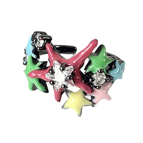 SELVFZ Verstellbare Fünf Punkte Sternringe Vintage Offene Ringe Mikro Ingelegtes Zirkon Pentagramme Finger Ringe Geschenk Für Frauen Mädchen von SELVFZ