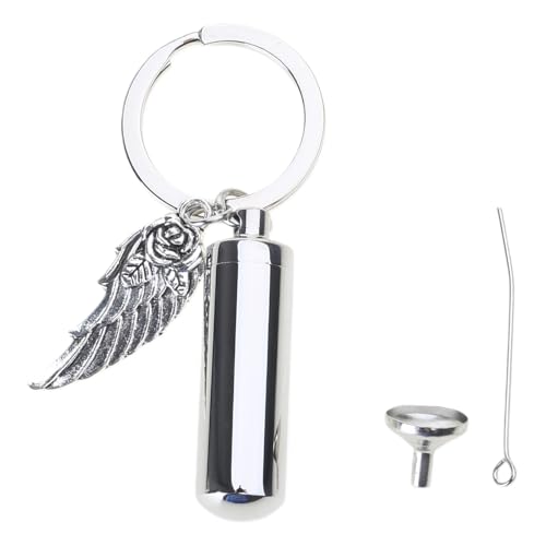 SELVFZ Vintage Memorial Keyring Edelstahl Zylinder Einäscher Asche Schlüsselbund Mit Engelsflügelfüllungskit Für Geschenk von SELVFZ