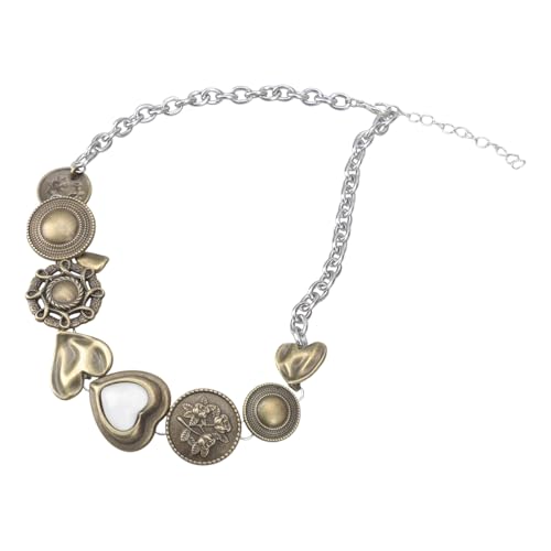 SELVFZ Vintage Messing Schlüsselbein Kette Halskette Mit Braunem Stein Anhänger Brauner Steinschlüsselblattkette Einzigartiger Statement Schmuck Leder Anhänger von SELVFZ