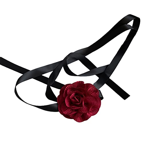 SELVFZ Weiche Blumen Krawatte Cravat Halsketten Stoff Blumen Halsketten Spitzenhäuer Hochzeit Schmuck Geschenk Für Frauen Braut Hochzeitsfeier von SELVFZ