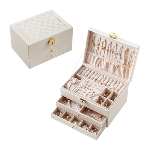 SELVFZ wasserdichte Lederschmuckschachtel Dreischichtig Tragbare Schmuckschachtel Frauen Schmuck Aufbewahrung Kosmetikkoffer Für Ringe von SELVFZ