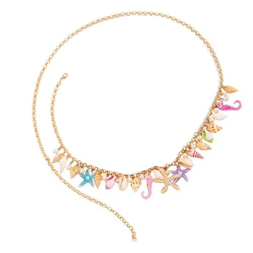 Taillengürtel Für Marine Styles Mit Muscheln Sternenfischen Perlen Verstellbare Passform Für Badebekleidung Casual Summers Outfit Decors Holiday Taille Kette Mit Shells von SELVFZ