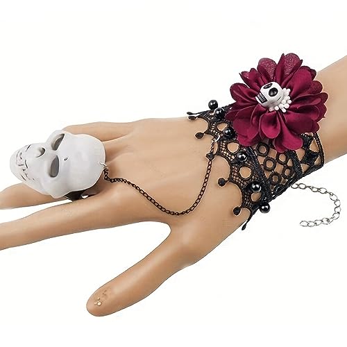 Vintage Fringe Handkette Schwarze Spitze Gothische Armbänder Kristall Cosplays Anhänger Schmuck Schwarz Gothic Kette Für Frauen Und Mädchen Cosplays Anhänger Schmuck Mit Ringen von SELVFZ