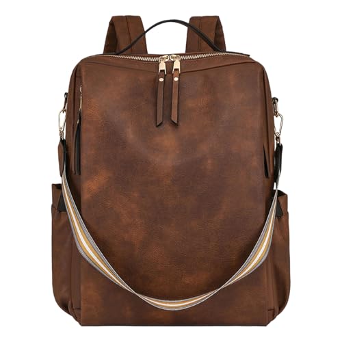 Vintage Styles Frauen Rucksack Mit Mehreren Fächern Für Schularbeit Und Freizeit Große PU Leather School Tasche Stylish College Rucksack von SELVFZ