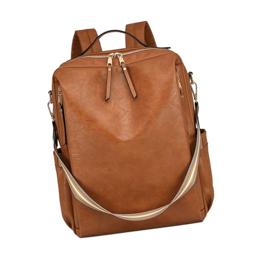 Vintage Styles Frauen Rucksack Mit Mehreren Fächern Für Schularbeit Und Freizeit Große PU Leather School Tasche Stylish College Rucksack von SELVFZ
