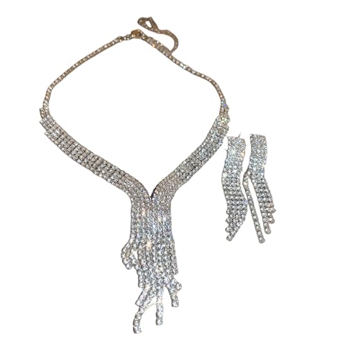 Wassertropfen/Quasten Bridal Schmuck Set Bunte Strasshalskette Und Ohrringe Für Hochzeiten Bankett Mode Krawis Hypoallergen Schmuckset Hypoallergene von SELVFZ