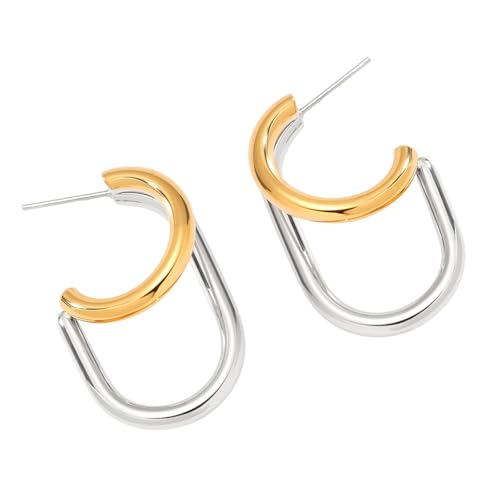 Zweifarbige C Form Drop Ohrringe Edelstahl Doppelschicht Leichtes Design Mode Schmuck Für Tägliche Freizeitblockfarbe Ohrstollen von SELVFZ