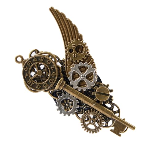 2-in-1 Steampunk-Haarspange/Brosche für Mädchen, Haarstyling, Flügel und Zahnrad-Schlüssel, Haarspange, Anstecknadel, Metall-Haarspange für Damen, Uhr, Haarspange, Uhrenclip für dünnes Haar, von SELiLe