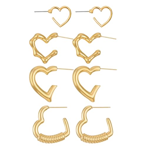 4 Paar Elegante Herz Reifen Ohrringe Modische Ohrhaken Frauen Ohrverhinderung Trendy Ohrschmuck Geschenk Für Mädchen Dame Leichte Ohrringe von SELiLe