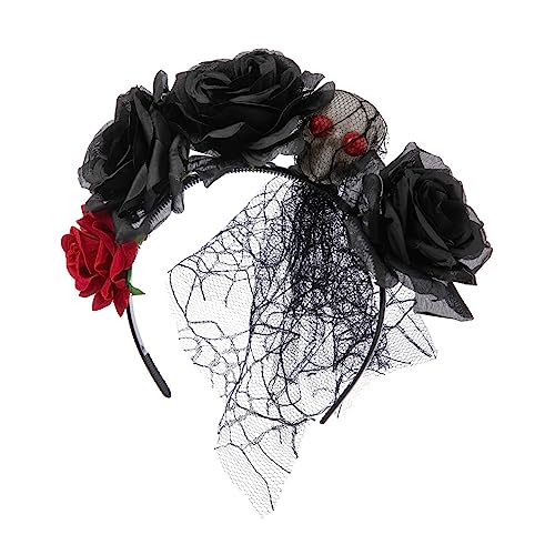 Bunte Blumen-Haarbänder, Totenkopf-Haarreif, Halloween-Haarbänder mit Schleier für Damen und Mädchen, Karneval, Partyzubehör, Halloween, Totenkopf-Stirnband, Halloween-Blumenschädel-Stirnbänder von SELiLe