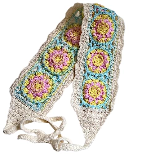 Damen-Haarband mit Blumenmuster, Bohemia, Regenbogen-Headwraps exquisit, handgewebt, Bandana, Bohemia, Haarband für Urlaub, gestrickte Haarschals, Häkelhaar, Kopftuch, Krawatte, Kopfband, von SELiLe