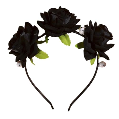 Fashion Gothic Rose Blume & Schädel Haar Hoop Halloween Stirnband Bühne Hochzeit Party Frauen Styling Stirnband Halloween Blume Haarband von SELiLe