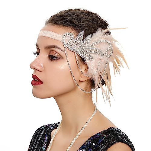 Feder-Stirnbänder, Cocktail, Teeparty, Kopfbedeckung für Mädchen, Damen, Haar-Accessoires, 1920er-Jahre, Flapper-Stirnband, Kristall-Haarband für Damen von SELiLe