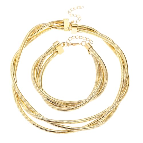 Geometrische Halskette Armband Set Elegante 3 Stränge Wickelkette Halskette Und Armband Set Für Frauen In Punk Fashion Sturdy Leichtmetallschmuck von SELiLe