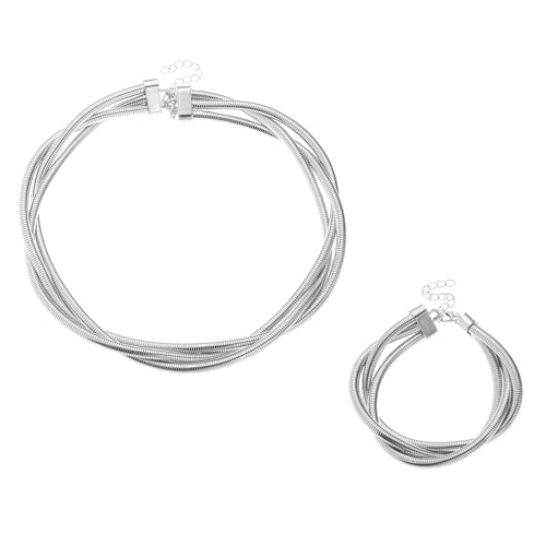 Geometrische Halskette Armband Set Elegante 3 Stränge Wickelkette Halskette Und Armband Set Für Frauen In Punk Fashion Sturdy Leichtmetallschmuck von SELiLe