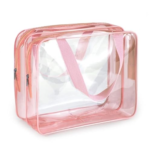 Große Kapazität Clear Reise Kulturbeutel Kosmetik Tasche Multifunktionale Make-up Taschen Transparent PVC Lagerung Clear Tote Taschen für Frauen Stadion, rose, double layer von SELiLe