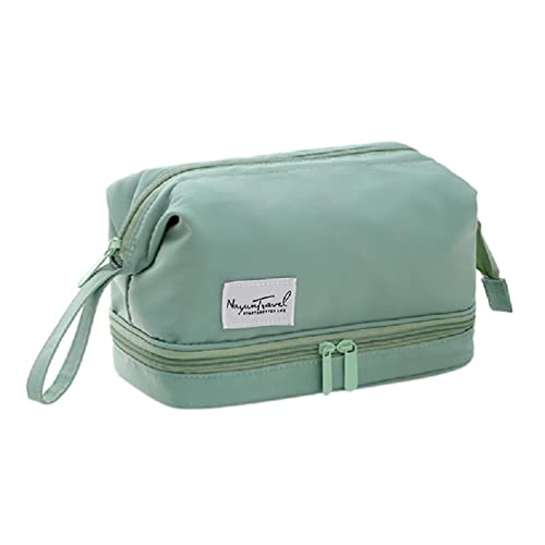 Große Kapazität Reise Kulturbeutel Kosmetiktasche Doppelschicht Lagerung Make-up Taschen Nylon für Frauen Damen Kosmetiktasche, grün, S von SELiLe